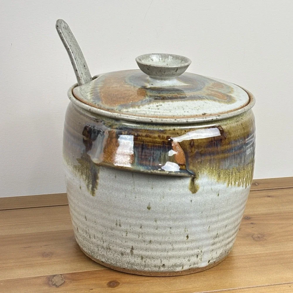 Earthy Studio Pottery Soup Tureen Ladle Set Stoneware‎ Rustic Handmade Ceramic
